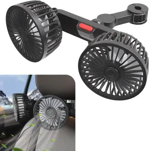1 PC Car Rear Seat Headrest Fan, 9.84" x 4.13" Portable 360-degree Rotating Five-blade Three-speed Adjustable Silent USB Double-head Fan, Auxiliary Cooling Accessory, for Most Models (Black) Rear-mounted fan for childrens safety