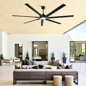 100 Inch Large Ceiling Fans with Light and Remote, Indoor/Outdoor Industrial Ceiling Fan with Reversible DC Motor, 7 Blades, Modern Ceiling Fan for Patios Garage Porch Shop Warehouse Fan with safety blade design