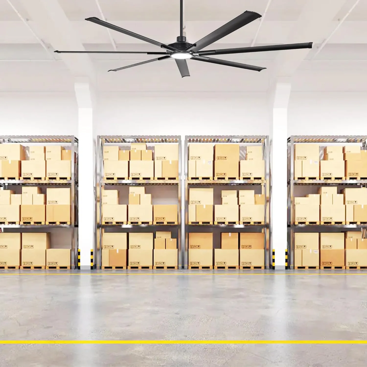 100 Inch Large Ceiling Fans with Light and Remote, Indoor/Outdoor Industrial Ceiling Fan with Reversible DC Motor, 7 Blades, Modern Ceiling Fan for Patios Garage Porch Shop Warehouse