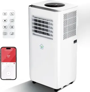 10000BTU Portable Air Conditioners, Smart AC Unit with App & Remote Control, 4-in-1 Cooling, Heating, Dehumidifier, Fan for Rooms up to 450 sq.ft, 24H Timer, White App-controlled remote fan for convenience