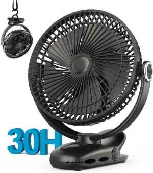10000mAh 30hrs Portable Fan Rechargeable, 8-Inch Battery Operated Clip on Fan, USB Fans, 4 Speeds, Strong Airflow, Sturdy Clamp for Golf Cart Office Desk Outdoor Travel Camping Bed Truck Treadmill 360-degree rotating fan for home use