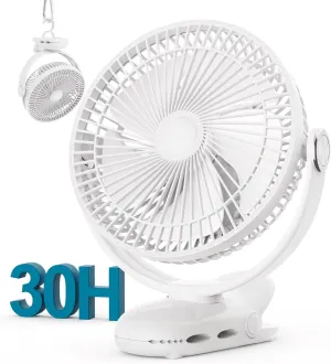 10000mAh 30hrs Rechargeable Clip on Fan, 8 Inch Battery Operated Fan Portable, 4 Speeds, Sturdy Clamp, Quiet USB Fans for Golf Cart Desk Treadmill Camping Truck Outdoor Travel Office, White 360-degree rotating fan for home use