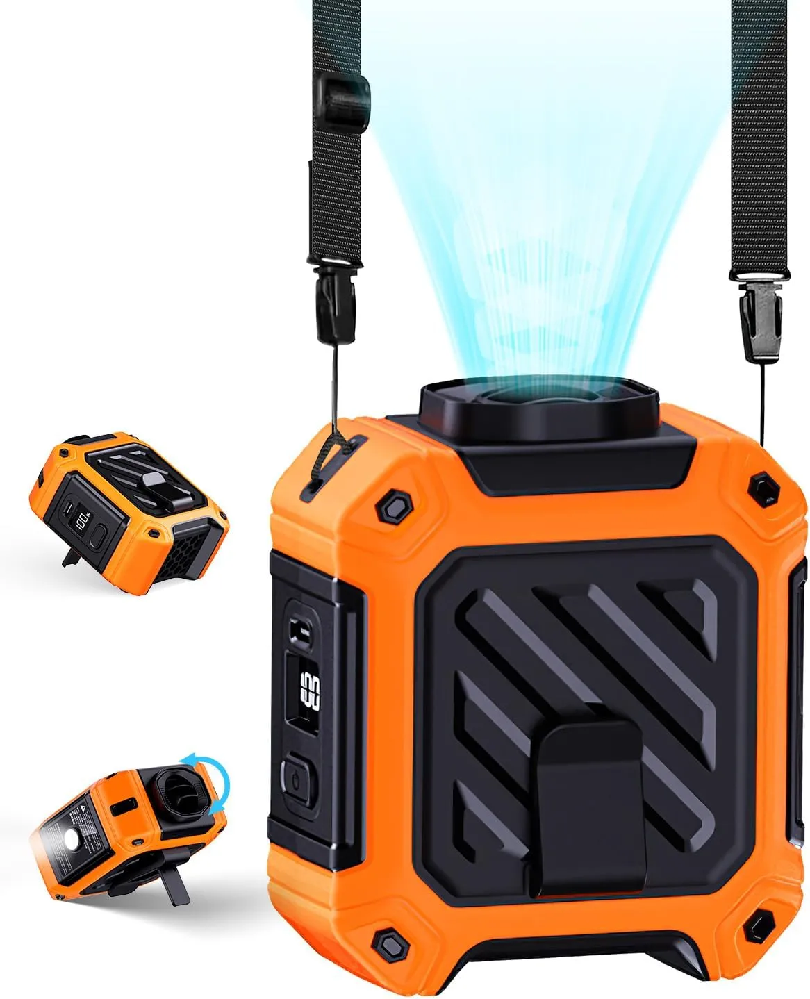 10000mAh Hands-Free Waist Fan with Belt Clip | 5 Speeds, 40Hrs Cooling & Built-in Flashlight | USB Rechargeable Portable Fan for Outdoor, Camping, Travel | Wearable Power Bank (Orange) Waist-mounted portable fan for outdoor use