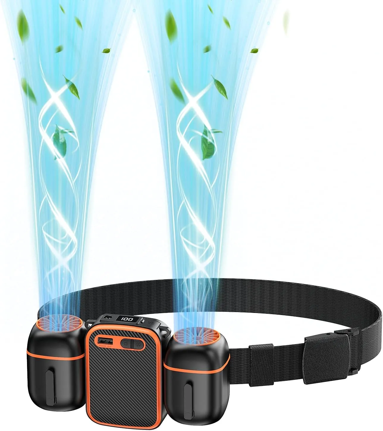 10000mAh Personal Waist Fan, 3 Speeds 12500RPM Strong Airflow, with up to 24H of Working Time, Wearable Belt Fan for Camping, Outdoor, Jobsite (Black orange) Waist-mounted portable fan for outdoor use