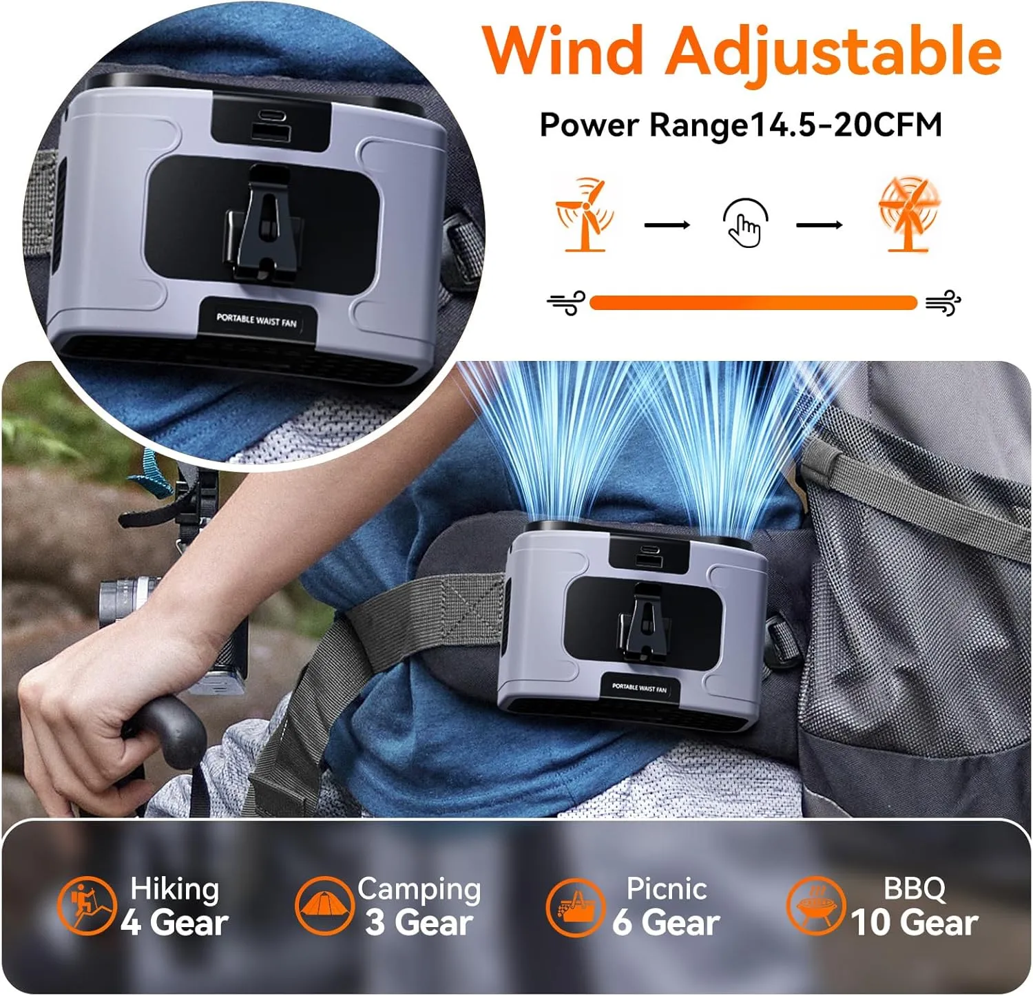 10000mAh Personal Waist Fan, USB Rechargeable Clip The Waist For Working,10 Speed & 40H Cooling and Heatstroke Prevention For Outdoor Travel Camping