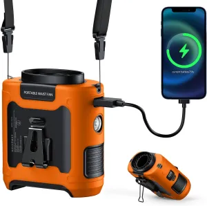 10000mAh Portable Waist Clip on Fan Wearable Belt Personal Cooling Shirt Fan Rechargeable with 5 Speeds Flashlight Neck Fan Hand-Free Last for 40H for Outdoor Camping Office Travel (Orange) Neck fan for hands-free comfort