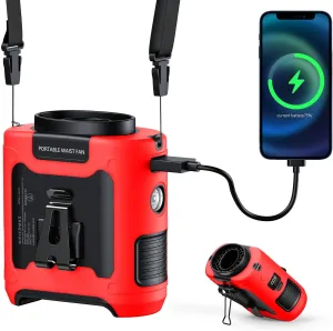 10000mAh Portable Waist Clip on Fan Wearable Belt Personal Cooling Shirt Fan Rechargeable with 5 Speeds Flashlight Neck Fan Hand-Free Last for 40H for Outdoor Camping Office Travel (Red) Neck fan for hands-free comfort