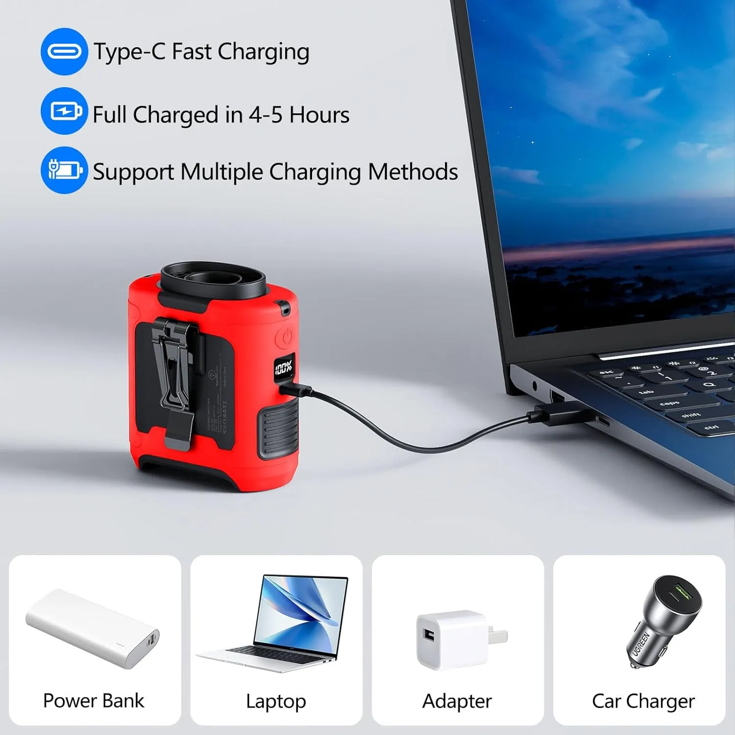 10000mAh Portable Waist Clip on Fan Wearable Belt Personal Cooling Shirt Fan Rechargeable with 5 Speeds Flashlight Neck Fan Hand-Free Last for 40H for Outdoor Camping Office Travel (Red)