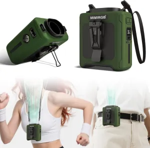 10000mAh Portable Waist Fan Clip On, Personal Shirt Belt Fan Rechargeable With 5 Speeds & Flashlight, Hands-Free Body Neck Wearable For Camping Travel Outdoor Jobsite (Green) Waist-mounted portable fan for outdoor use