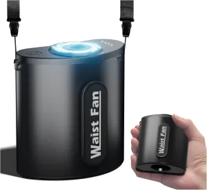 10000mAh Portable Waist Fan with 18000RPM Powerful Airflow, Mini Shirt Fan Clip on Rechargeable with 4 Speeds & Hands-Free 24H Cooling, Wearable Belt Personal Fans for Outdoor Travel Fishing Waist-mounted portable fan for outdoor use