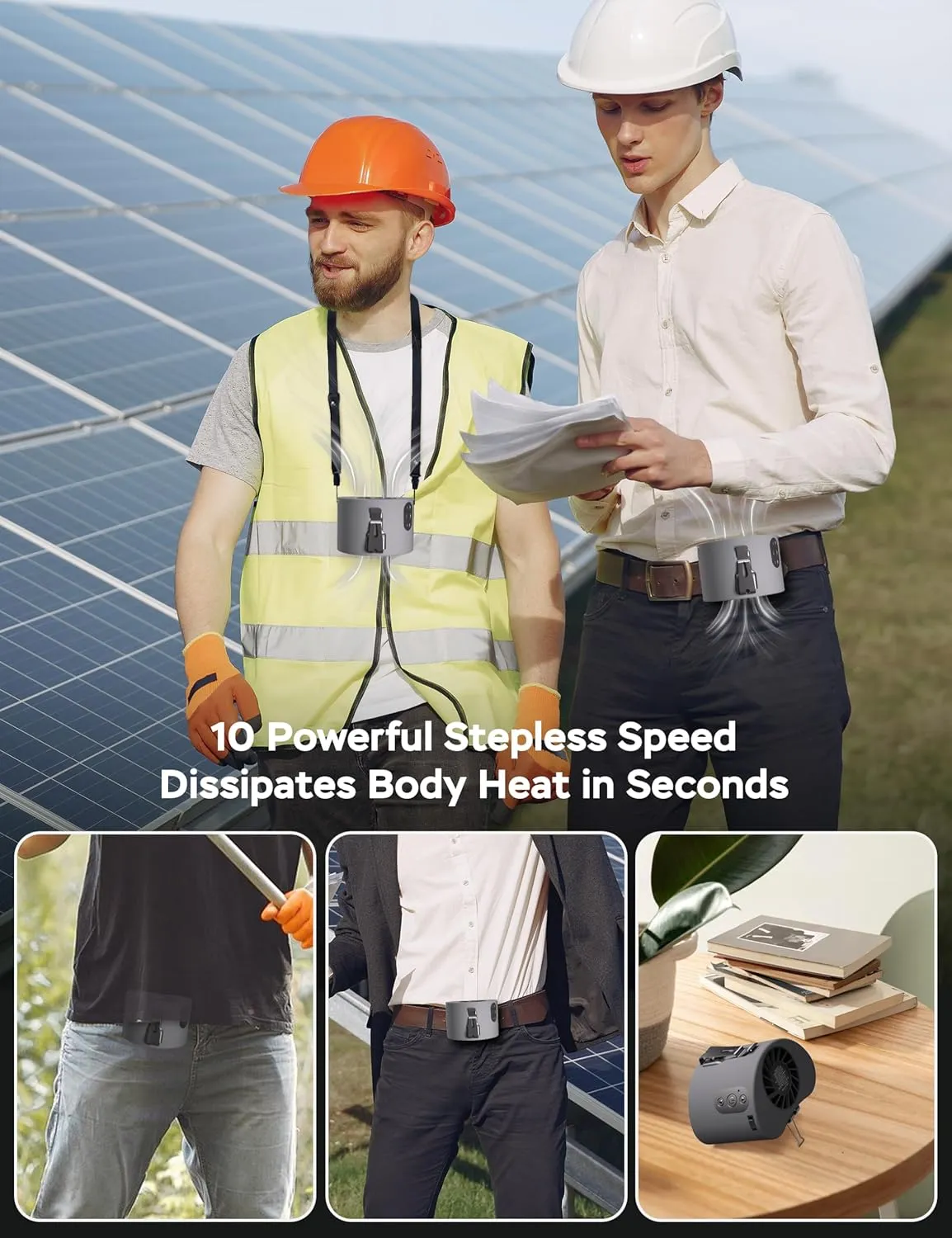 10000mAh Waist Fan, 12000RPM Strong Airflow, Rechargeable Clip Belt, 10 Speed, Max 24H Working Time, Personal Shirt for Outdoor, Jobsite, Farms, Gifts for Men