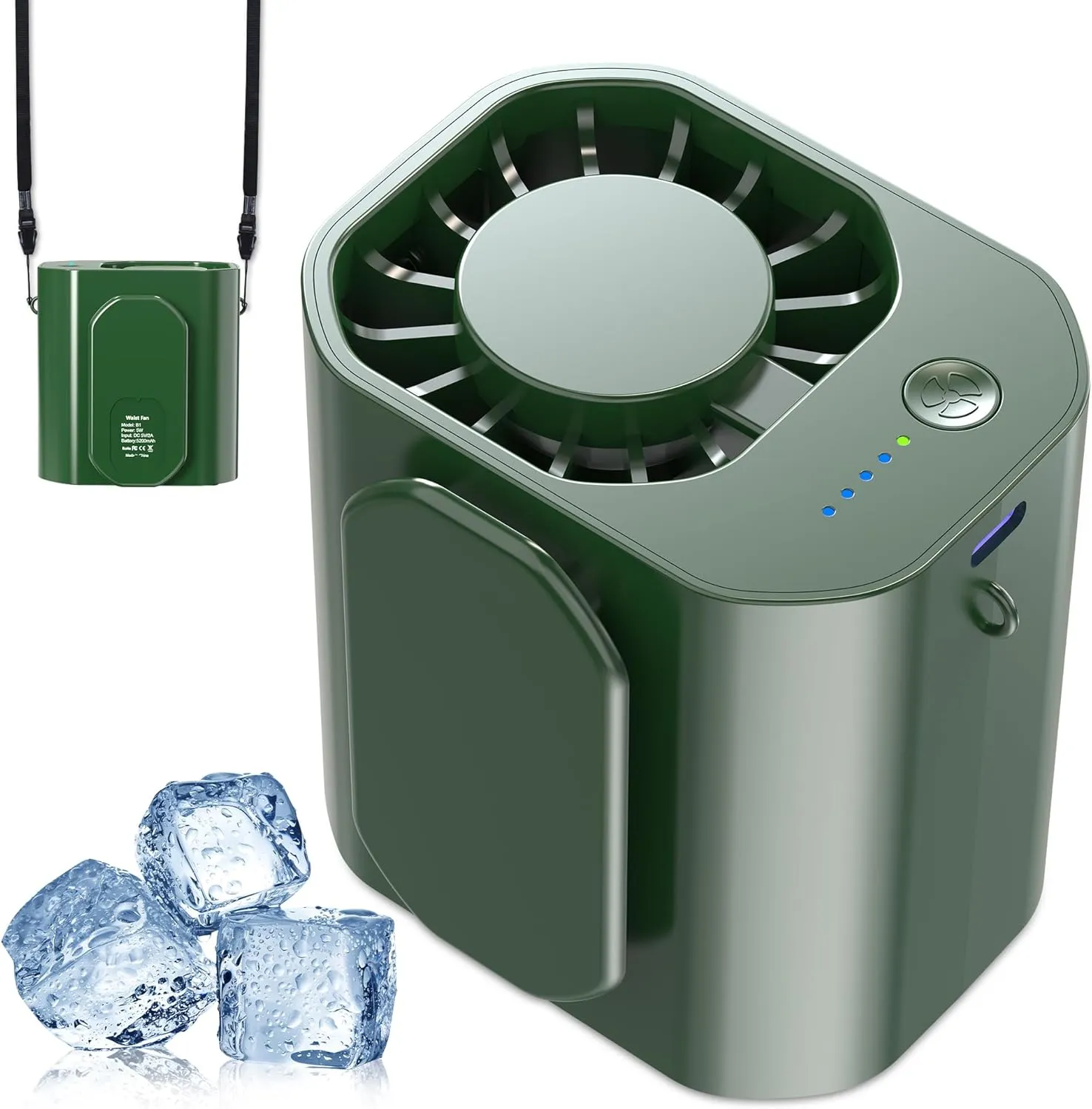 10000PRM Portable Waist Clip Fan, Up to 20Hrs Mini Personal Fan Rechargeable, Belt Clip on Waist Portable Cooling Fans for Camping, Outdoor, Jobsite - Green Waist-mounted portable fan for outdoor use