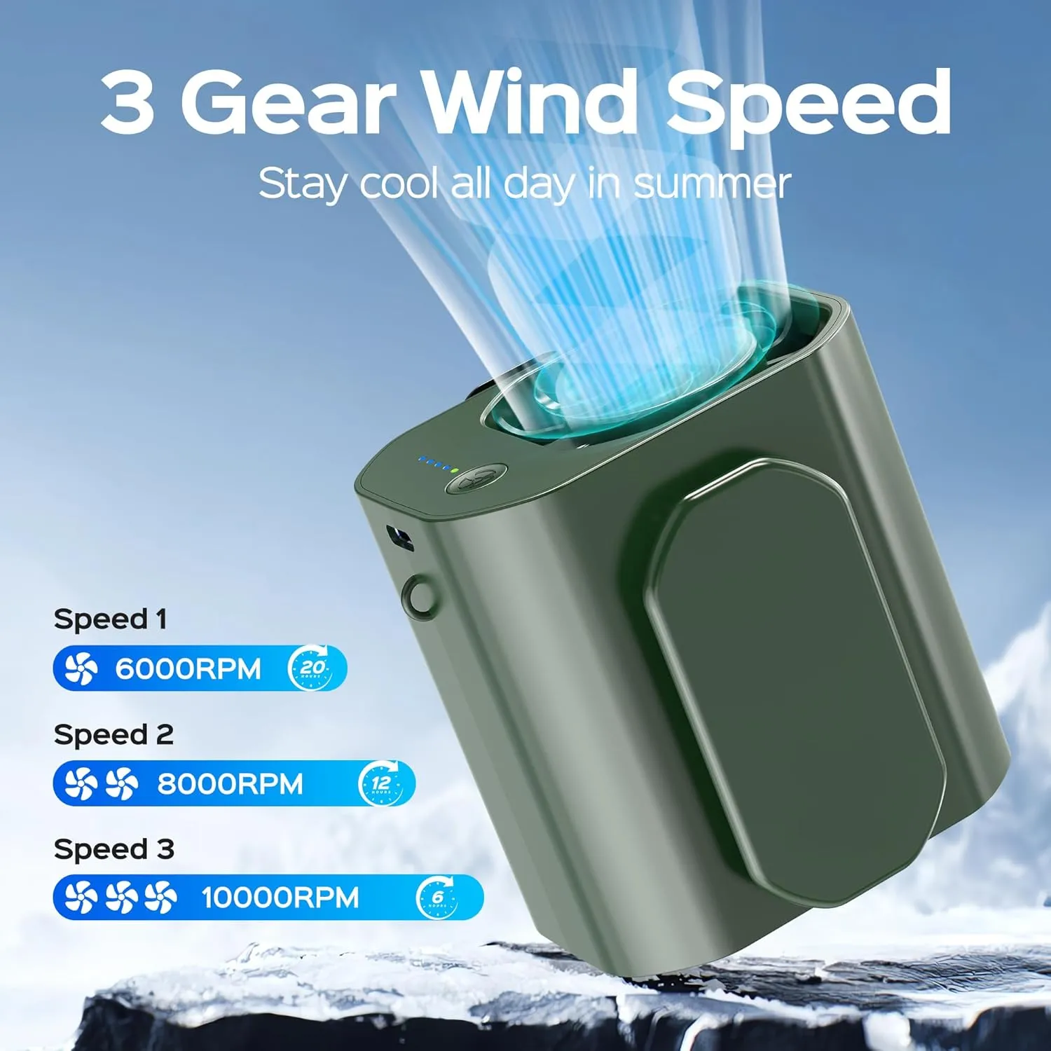 10000PRM Portable Waist Clip Fan Up to 20Hrs Mini Personal Rechargeable Strong Turbo Airflow Belt Fan Clip on Waist Portable Cooling for Golf Camping Outdoor Jobsite