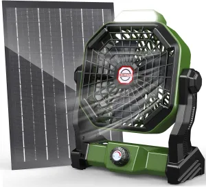 10400mAh Solar Fan, Camping Fan with Solar Panel, 7W 9-Inch Rechargeable Battery Operated Fans for Outside, LED Lantern, Stepless Speed and Quiet Battery Powered Solar Tent Fans for Outdoor, Barbecue Solar-powered car fan for ventilation