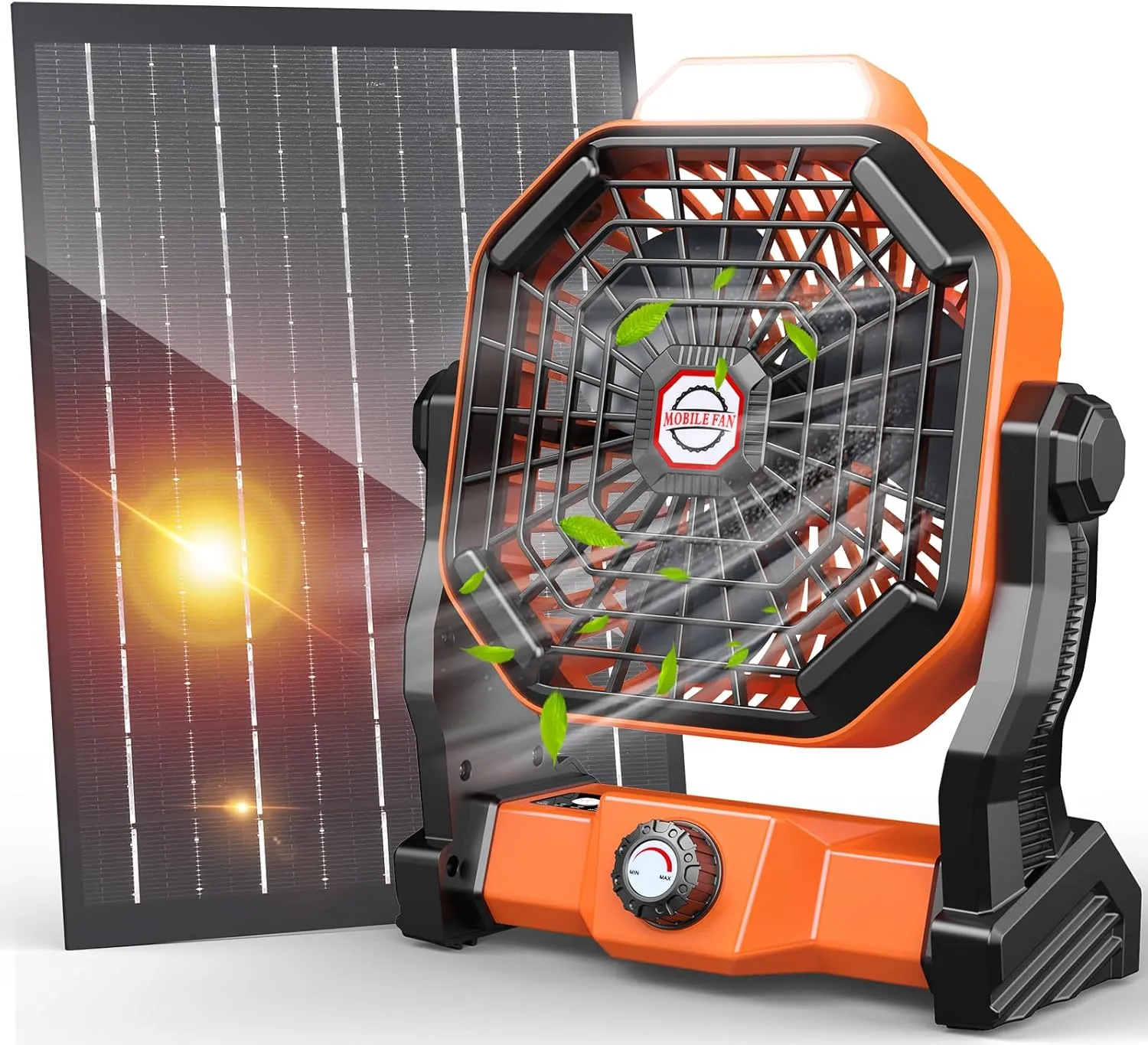 10400mAh Solar Fan, Camping Fan with Solar Panel, 7W 9-Inch Rechargeable Battery Operated Fans for Outside, LED Lantern, Stepless Speed and Quiet Battery Powered Solar Tent Fans for Outdoor, Barbecue Solar-powered car fan for ventilation