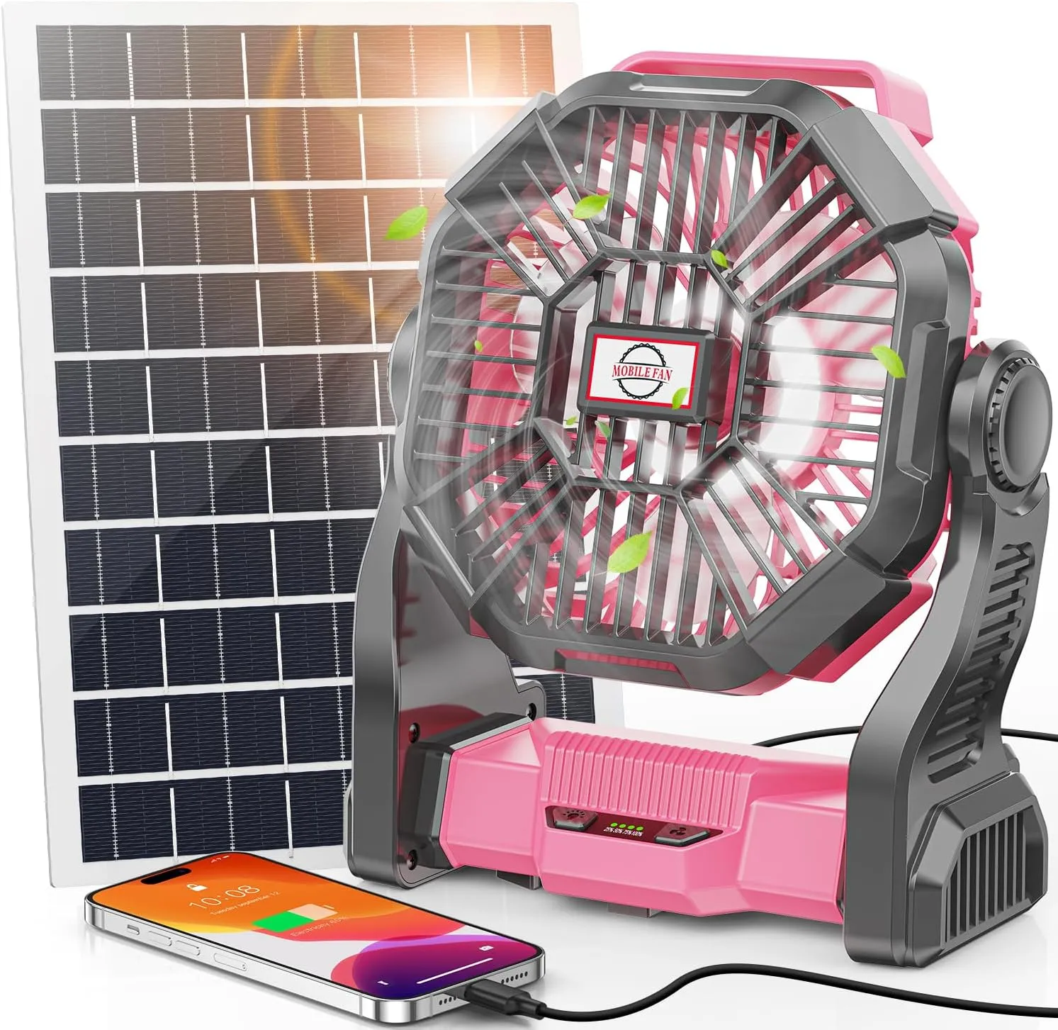 10400mAh Solar Fan with LED Lantern, 10W Solar Panel Rechargeable Battery Powered Camping Fan for Outside, 9 Inch Portable Battery Operated Hurricane Supplies for Picnic, Barbecue, Fishing, Travel Solar-powered car fan for ventilation