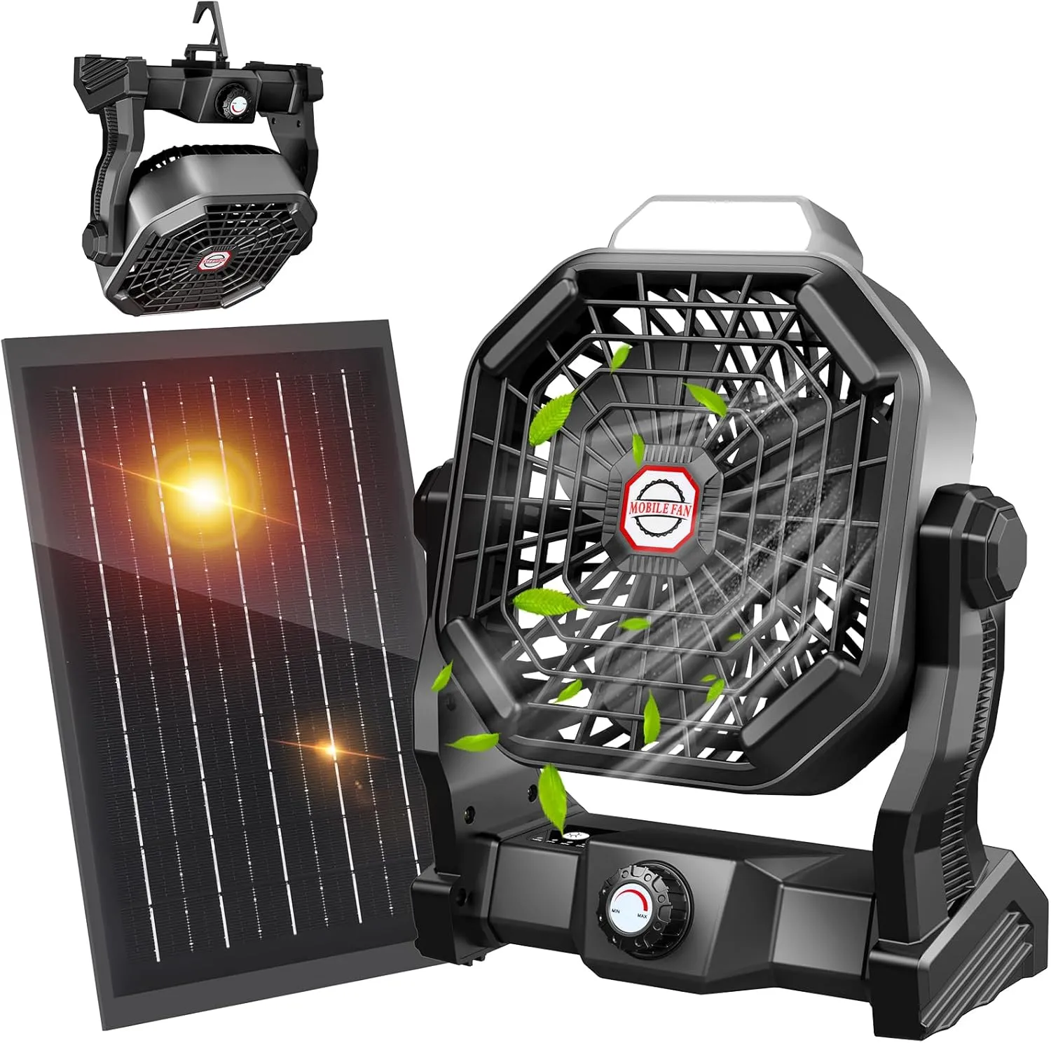 10400mAh Solar Fan with LED Lantern, Camping Fan with Solar Panel, 7W Rechargeable Solar Powered Fan for Outside, Quiet Battery Operated Tent Fan for Picnic, Barbecue, Fishing, Travel 2-in-1 camping light and fan combo