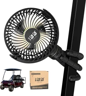 10L0L Golf Cart Fan - Universal Mount, 8000mAh Battery, 3-Speed Fan, LED Light, 56-Hour Runtime, Reverse Charging Function for Yamaha EZGO Club Car Golf Cart, Black Octopus-shaped decorative fan