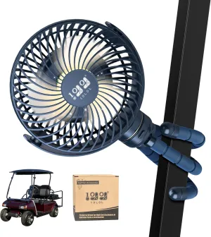 10L0L Golf Cart Fan - Universal Mount, 8000mAh Battery, 3-Speed Fan, LED Light, 56-Hour Runtime, Reverse Charging Function for Yamaha EZGO Club Car Golf Cart, Blue Octopus-shaped decorative fan