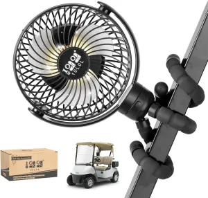 10L0L Rechargeable Golf Cart Fans - 60Hrs Runtime Big Battery Operated Portable Fan 360 Rotatable Head, Fits EZGO/Club Car/Yamaha Golf Cart with LED Light Octopus-shaped decorative fan