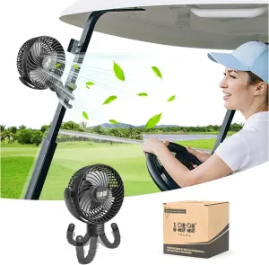 10L0L Universal Golf Cart Fan Fits Yamaha/EZGO/Club Car, Octopus Shape 360Degree Rotational Fan, 3 Speed Adjustment, Support for Reverse Charging and Emergency Lighting-Black & Blue Octopus-shaped decorative fan