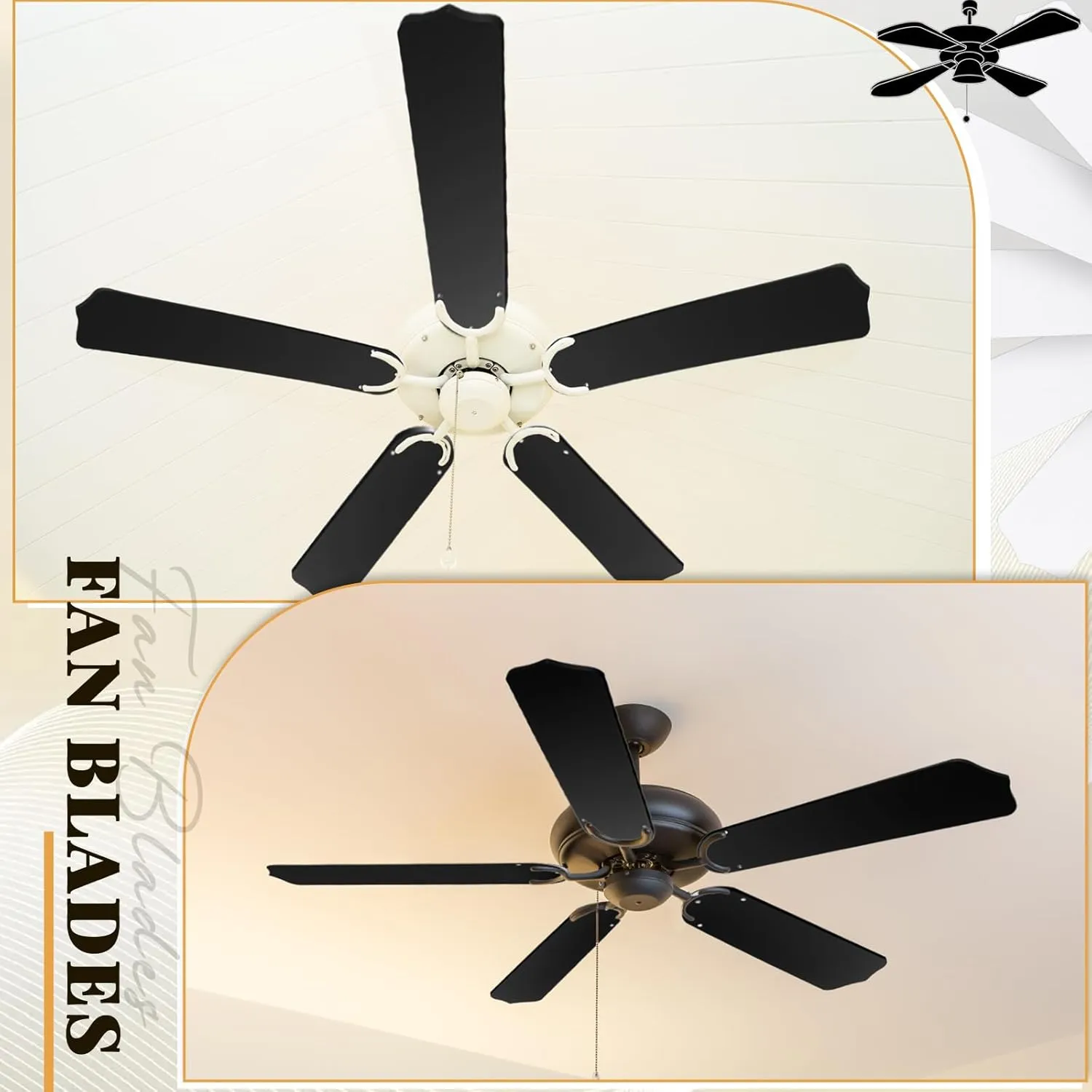 10Pcs Replacement Fan Blades for 42 52 Ceiling Fan Waterproof Weatherproof Fan Blades Replacement for Broken Substitution Replacing Indoor Outdoor Summer(Black,42 Inch)