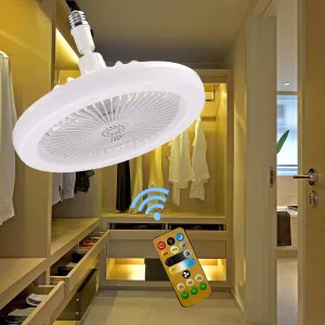10" Socket Fan with Light - Dimmable Remote, 3 Speeds - Bedroom/Kitchen (White) 360-degree rotating fan for home use