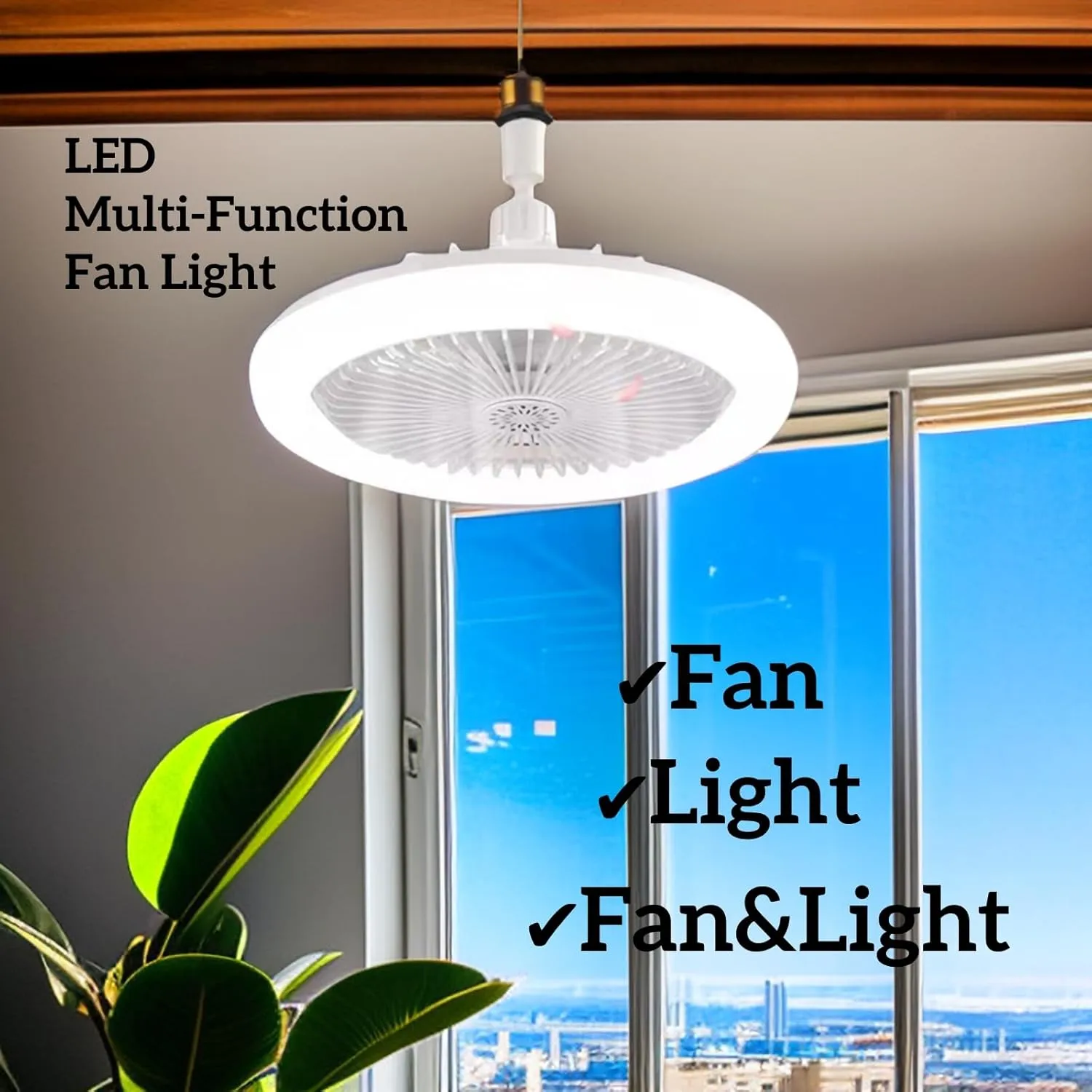 10" Socket Fan with Light - Dimmable Remote, 3 Speeds - Bedroom/Kitchen (White)
