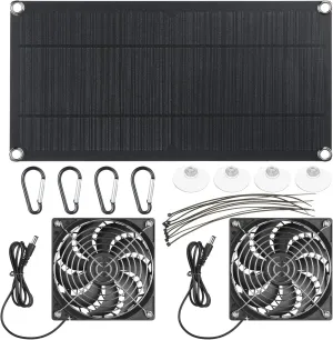 10w 12v Solar Panel Dual Fans Kit Waterproof Outdoor Solar Powered Exhaust Ventilation Fan Dual USB Portable Solar Attic Fan for Chicken Coop Greenhouse Shed PET Houses Window (1 Set) Solar-powered car fan for ventilation