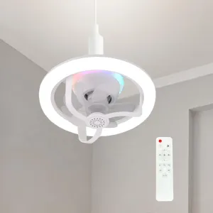 11 Inch E26/E27 Socket Fan With Light - Dimmable Remote Ceiling Fan With 360 Rotation, RGB Mode, 3 Speeds for Bedroom, Living Room, Dining Room 360-degree rotating fan for home use
