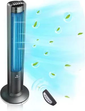 115 Oscillating Modern Tower Fan for Bedroom, 43'' Standing Fan with Remote, 7.5H Timer, 28dB Ultra Quiet Cooling Floor Fan for Home, Office or Bedroom, 3 Speeds, 3 Modes, X01A, Black Tower bladeless fan for modern homes