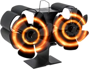 12-Blade Wood Stove Fan Heat Powered Fireplace Fan, Dual Motor Thermoelectric Fan New Designed for Home Wood/Buddy Heater/Gas Stove, Outdoor Auto-adjust Heating Accessories Adjustment Fan with safety blade design