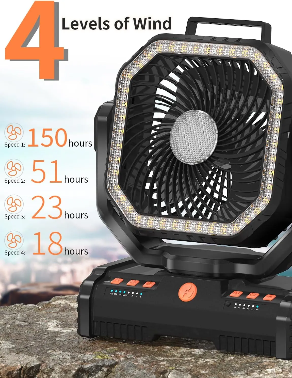 12 Inch Camping Fan,40000mAh Portable Fan with LED Lantern Light,Cool white & Warm White Dimmable Fans, Oscillating Fan with 360 Rotation Hanging Hook for Tents, Cordless USB Desk Fan(Black)