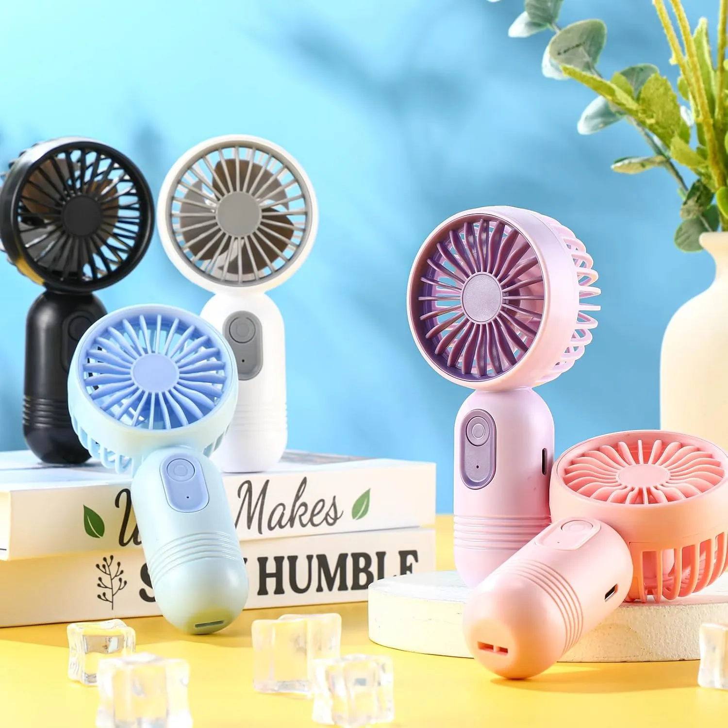 12 Pack Mini Portable Handheld Fan Bulk for Travel 3 Speeds, Rechargeable USB Battery Operated, Small Personal Eyelash Fans for Women Men Indoor Outdoor(Black White,Classic Style)