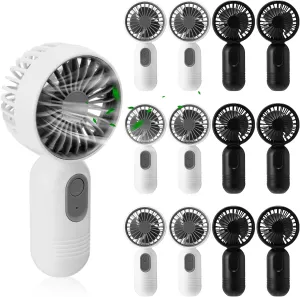 12 Pack Mini Portable Handheld Fan Bulk for Travel 3 Speeds, Rechargeable USB Battery Operated, Small Personal Eyelash Fans for Women Men Indoor Outdoor(Black White,Classic Style) Mini handheld fan for personal cooling