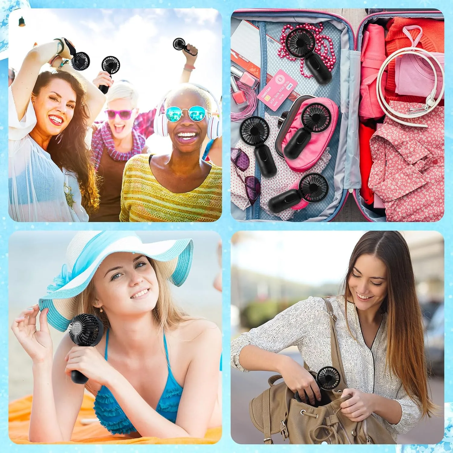 12 Pack Mini Portable Handheld Fan Bulk for Travel 3 Speeds, Rechargeable USB Battery Operated, Small Personal Eyelash Fans for Women Men Indoor Outdoor(Black,Classic Style)