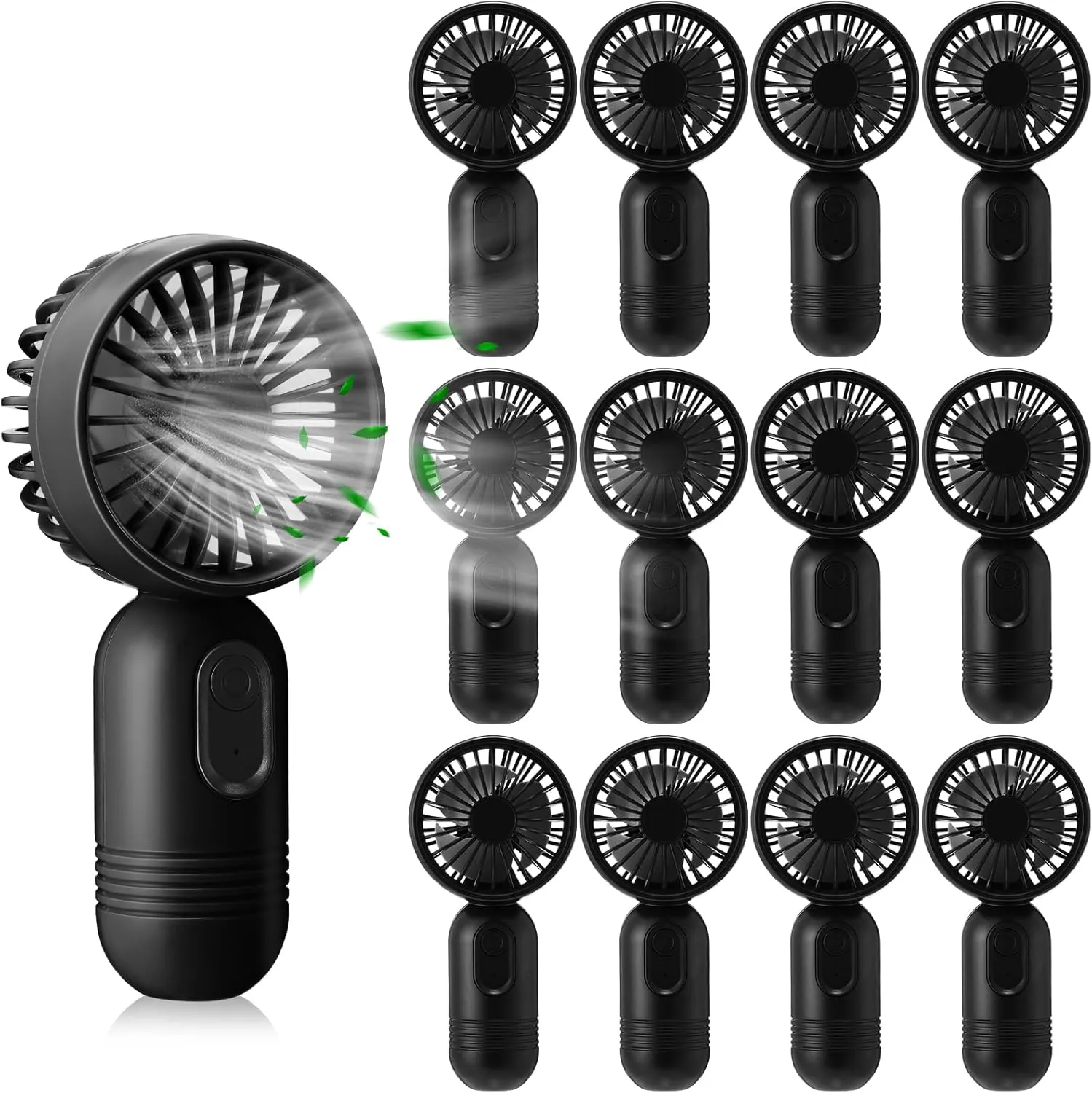 12 Pack Mini Portable Handheld Fan Bulk for Travel 3 Speeds, Rechargeable USB Battery Operated, Small Personal Eyelash Fans for Women Men Indoor Outdoor(Black,Classic Style) Mini handheld fan for personal cooling