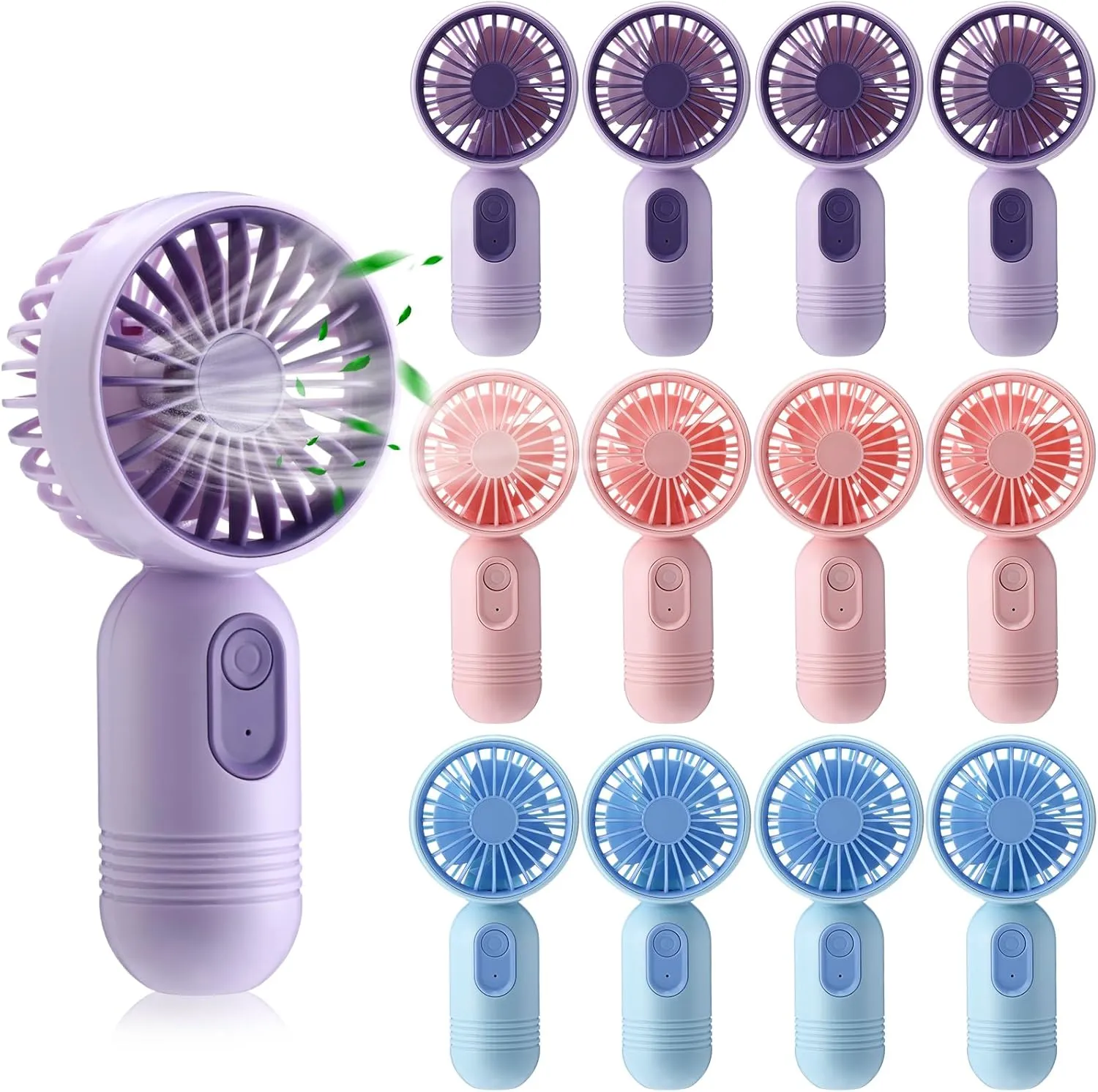 12 Pack Mini Portable Handheld Fan Bulk for Travel 3 Speeds, Rechargeable USB Battery Operated, Small Personal Eyelash Fans for Women Men Indoor Outdoor(Pink Blue Purple,Classic Style) Mini handheld fan for personal cooling