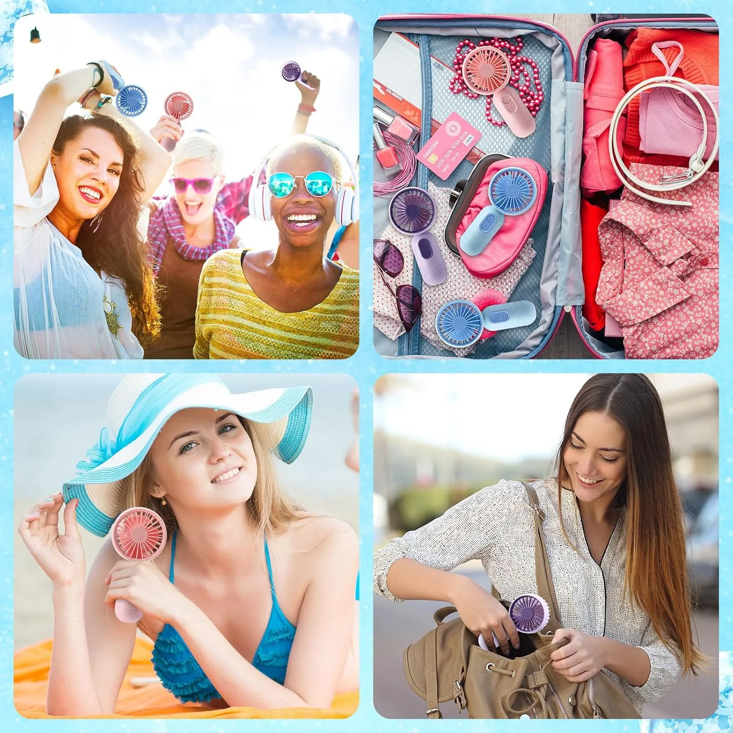 12 Pack Mini Portable Handheld Fan Bulk for Travel 3 Speeds, Rechargeable USB Battery Operated, Small Personal Eyelash Fans for Women Men Indoor Outdoor(Pink Blue Purple,Classic Style)