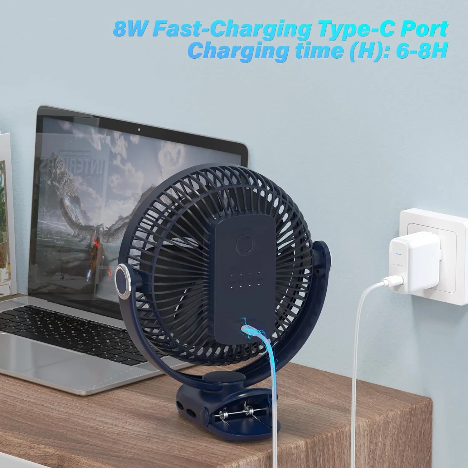 12000mAh Clip on Fan 30H Longest Runtime, 8in Portable Fan Rechargeable, Ultra Quiet with Heavy-Duty Clamp, USB Desk Fans for Golf Cart,Office Desk, Treadmill, Camping, Bedroom