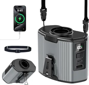 12000mAh Portable Waist Fan Clip on-10 Speeds Under Shirt Fan, Max 40Hrs Runtime Belt Clip Fans Rechargeable, 17000RPM High Speed Turbo Motor, Body Fans for Men Outdoor, Jobsite, Farming Work, Grey Waist-mounted portable fan for outdoor use