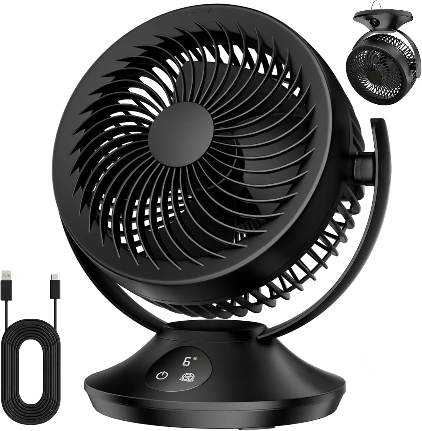 12000mAh Rechargeable Desk Fan, Portable Air Circulator - 6 Speeds, Timing, 360 Tilt, 90 Oscillating, Small Quiet Cooling for Bedroom, Home Office, Outdoor, Battery Operated 360-degree rotating fan for home use