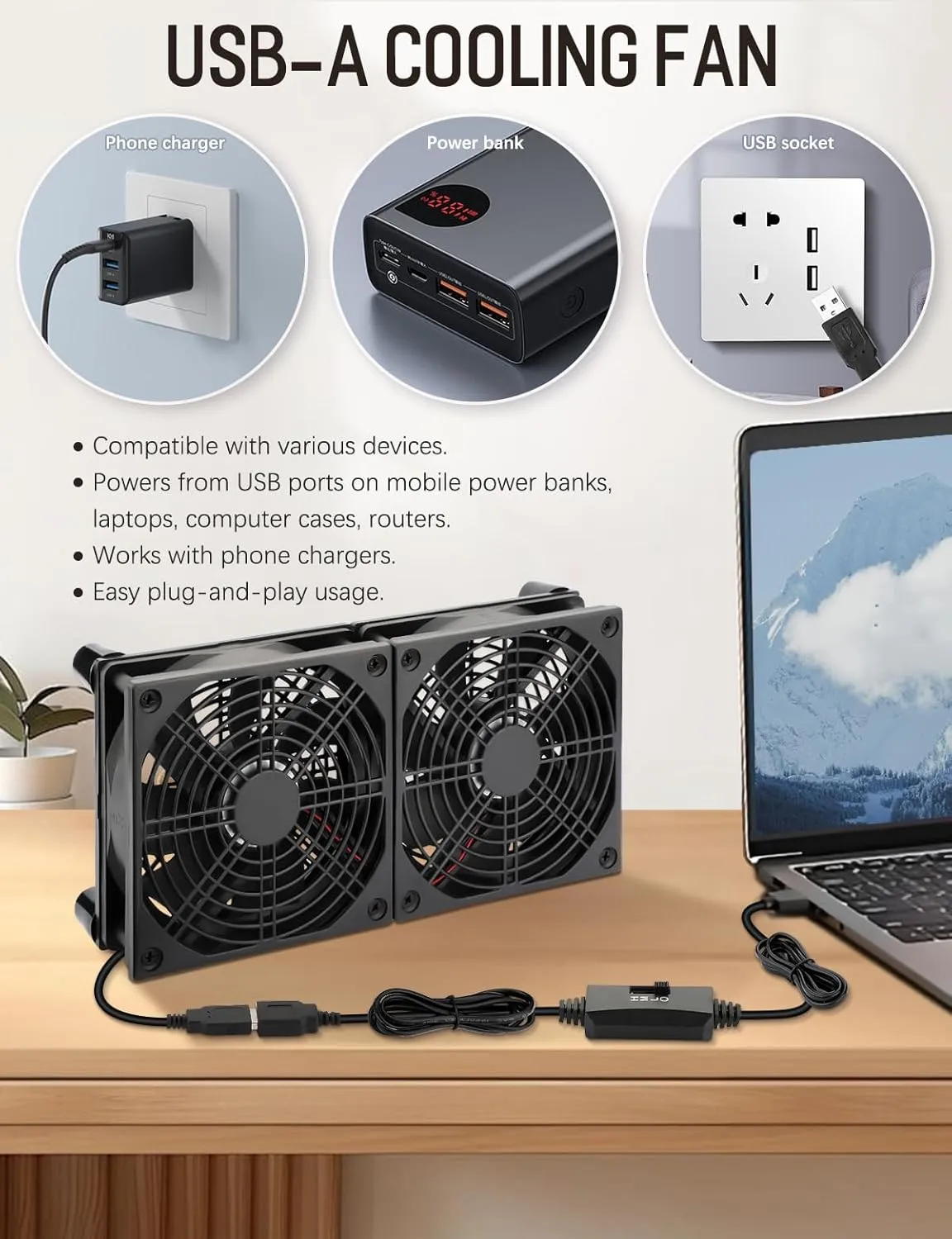 120mm x 2 USB Cooling Fan 5V 240mm Powered DC Fan with Speed Control for Router DVR Computer Receiver Xbox TV Box PlayStation Cabinet Modem*