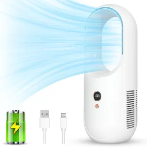 12.99" Portable Bladeless Desk Fan, Rechargeable Small Personal Cooling Table Fan with 6 Speed Modes, Quite Fan with LED Panel for Bedroom, Home, Office Small bladeless fan for quiet cooling