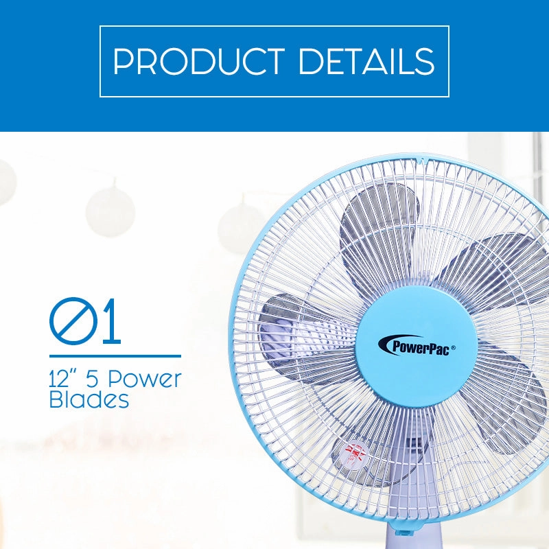 12" Desk Fan  Powerful 5-Blade Design, High-Velocity Airflow, PPTF303