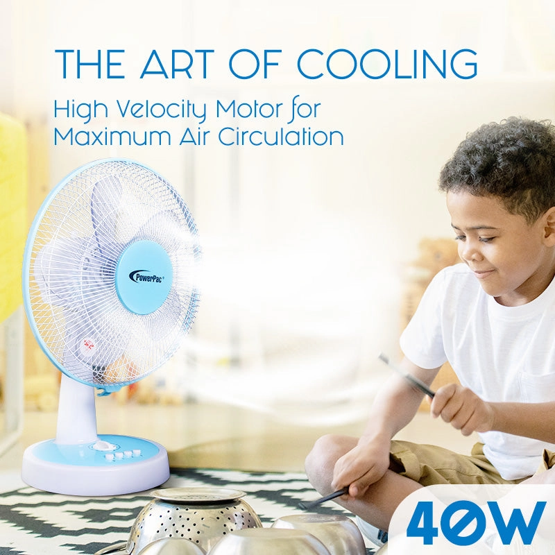 12" Desk Fan  Powerful 5-Blade Design, High-Velocity Airflow, PPTF303