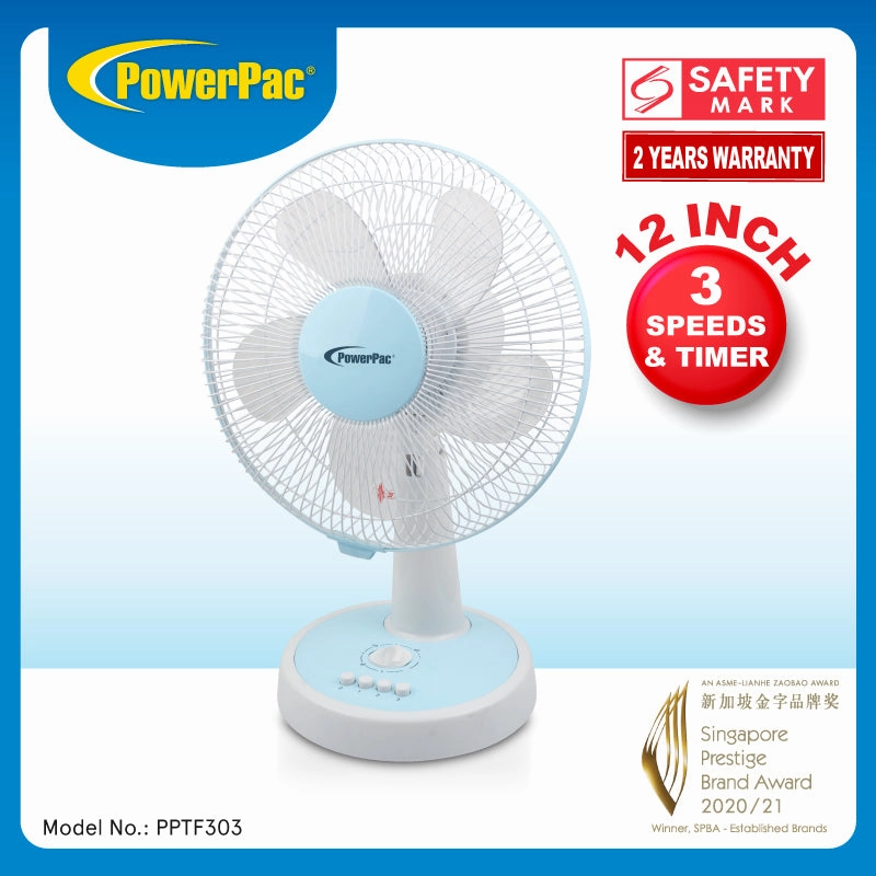 12" Desk Fan  Powerful 5-Blade Design, High-Velocity Airflow, PPTF303