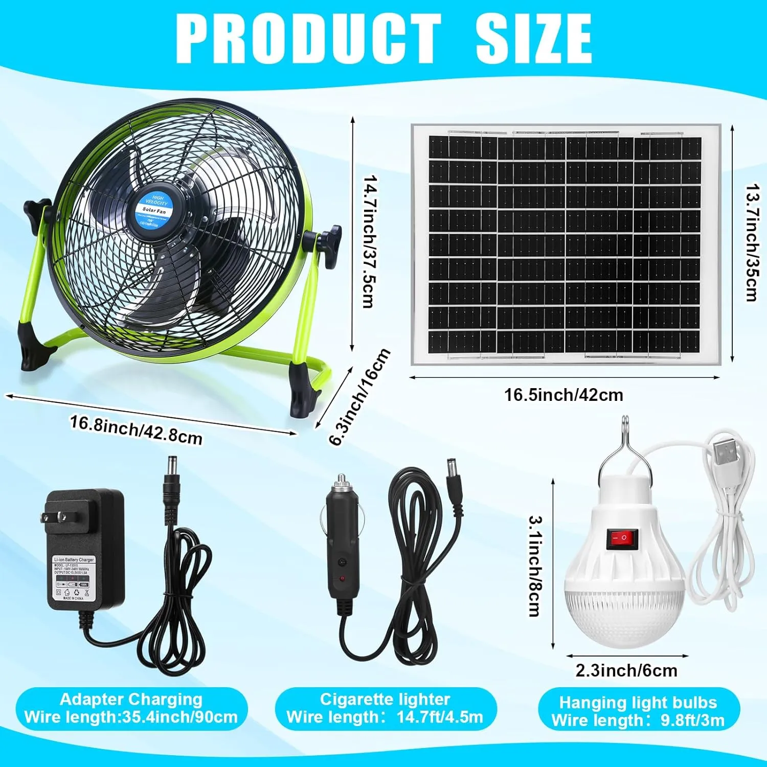 12" Solar Rechargeable Floor Fan, 15000mah 20w Battery Powered Fan with Solar Panel & Ac Adapter Charging, 3-in-1 Camping Ventilador and Light for Outside Home Patio Garage Chicken Coop Greenhouse