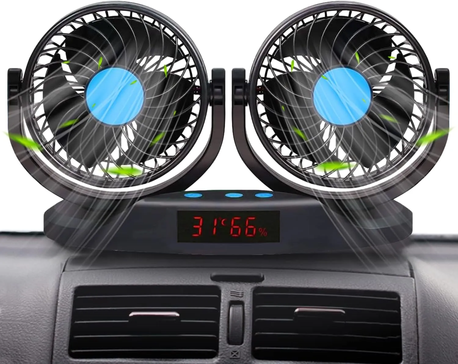 12V Car Fan, 5'' Portable Auto Cooling Fan, Adjustable Dual Head 360 Rotatable, 12 Speed Cigarette Lighter Plug & LED Display for Sedan SUV RV Boat Rear-mounted fan for childrens safety
