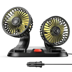12V Car Fan - Dual Head Fans for Car, Portable Vehicle Cooling Fan - Brushless Motor(2025 Upgraded) - 3 Speeds, 360 Rotation, for SUV, RV, Truck, Sedan, Cruise, Cigarette Lighter Powered 360-degree rotating fan for home use